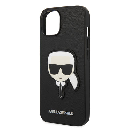 Hoes voor Apple iPhone 14 Plus, Karl Lagerfeld, Saffiano Karl's Head, Zwart