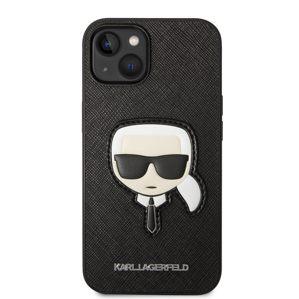 Hoes voor Apple iPhone 14 Plus, Karl Lagerfeld, Saffiano Karl's Head, Zwart