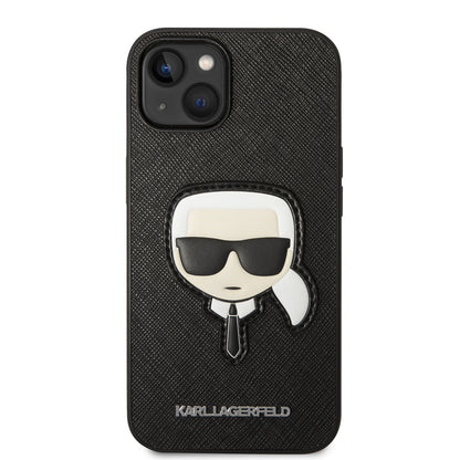 Hoes voor Apple iPhone 14 Plus, Karl Lagerfeld, Saffiano Karl's Head, Zwart