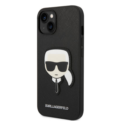 Hoes voor Apple iPhone 14 Plus, Karl Lagerfeld, Saffiano Karl's Head, Zwart