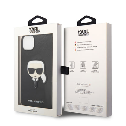 Hoes voor Apple iPhone 14 Plus, Karl Lagerfeld, Saffiano Karl's Head, Zwart