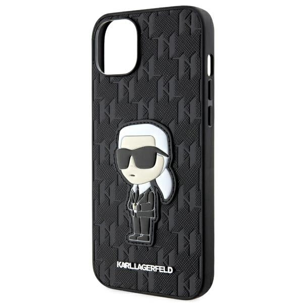 Case for Apple iPhone 14 Plus, Karl Lagerfeld, Saffiano Monogram Ikonik Karl, Black
