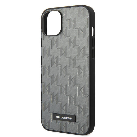 Hoes voor Apple iPhone 14 Plus, Karl Lagerfeld, Saffiano Monogram Metal Logo, Gri