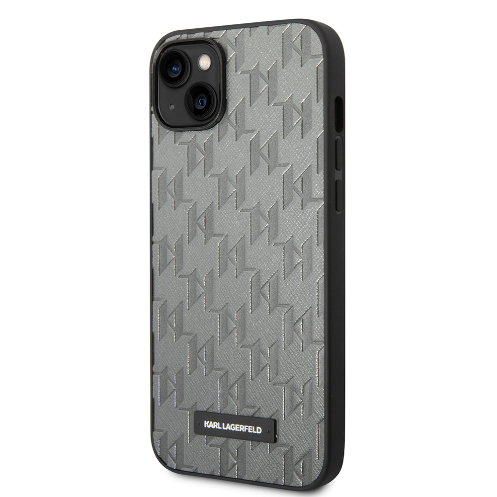 Case for Apple iPhone 14 Plus, Karl Lagerfeld, Saffiano Monogram Metal Logo, Grey