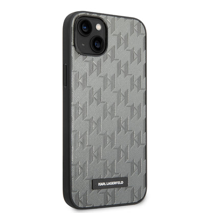 Case for Apple iPhone 14 Plus, Karl Lagerfeld, Saffiano Monogram Metal Logo, Grey