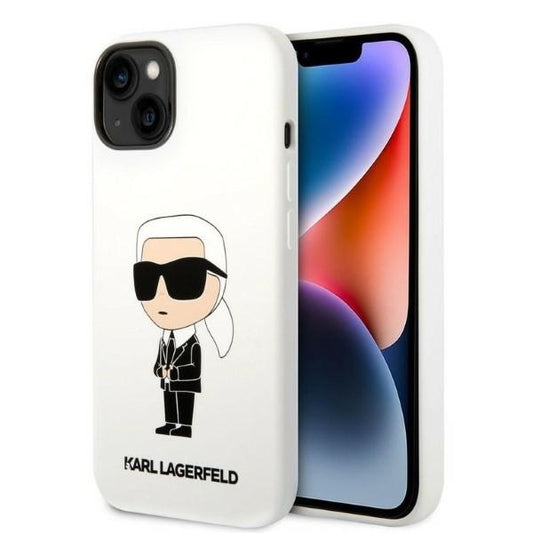 Hoes voor Apple iPhone 14 Plus, Karl Lagerfeld, Silicone Ikonik Karl, Wit
