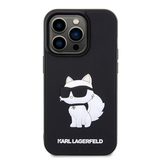 Hoes voor Apple iPhone 14 Pro, Karl Lagerfeld, 3D Rubber Choupette, Zwart