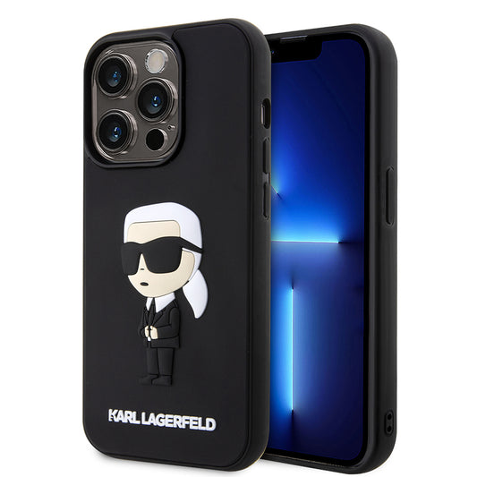 Hoes voor Apple iPhone 14 Pro, Karl Lagerfeld, 3D Rubber Ikonik Karl, Zwart