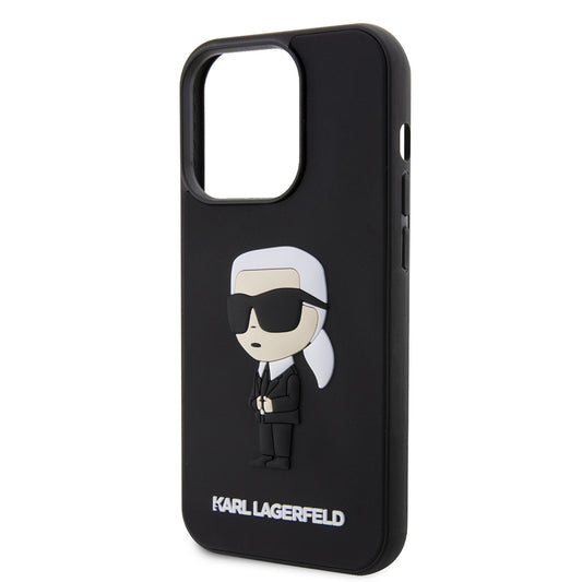 Hoes voor Apple iPhone 14 Pro, Karl Lagerfeld, 3D Rubber Ikonik Karl, Zwart