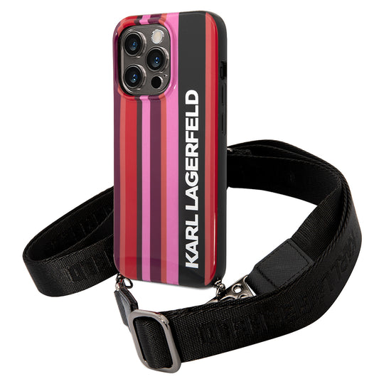 Hoes voor Apple iPhone 14 Pro, Karl Lagerfeld, Color Stripes with Strap, Roze