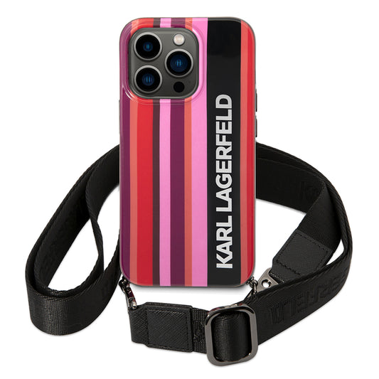 Hoes voor Apple iPhone 14 Pro, Karl Lagerfeld, Color Stripes with Strap, Roze