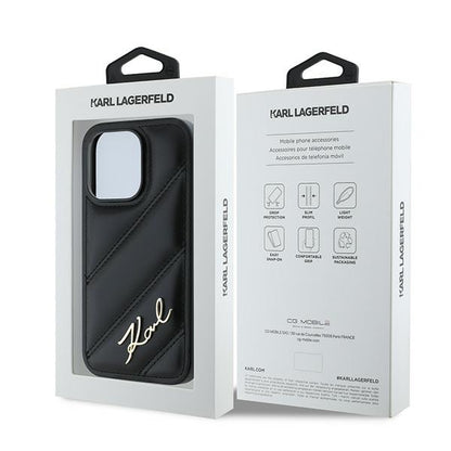 Case for Apple iPhone 14 Pro, Karl Lagerfeld, Diagonal Quilted Script, Black