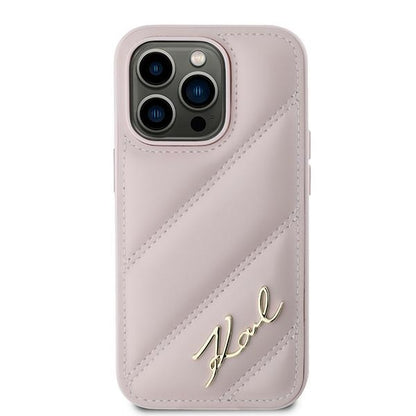 Hoes voor Apple iPhone 14 Pro, Karl Lagerfeld, Diagonal Quilted Script, Roze