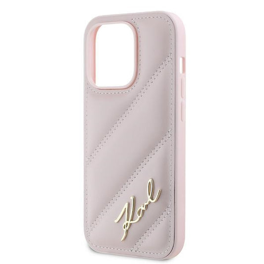 Hoes voor Apple iPhone 14 Pro, Karl Lagerfeld, Diagonal Quilted Script, Roze