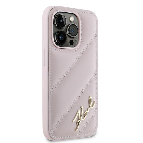 Hoes voor Apple iPhone 14 Pro, Karl Lagerfeld, Diagonal Quilted Script, Roze