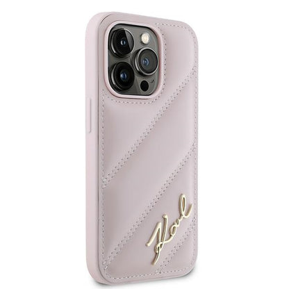 Hoes voor Apple iPhone 14 Pro, Karl Lagerfeld, Diagonal Quilted Script, Roze