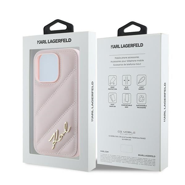 Hoes voor Apple iPhone 14 Pro, Karl Lagerfeld, Diagonal Quilted Script, Roze