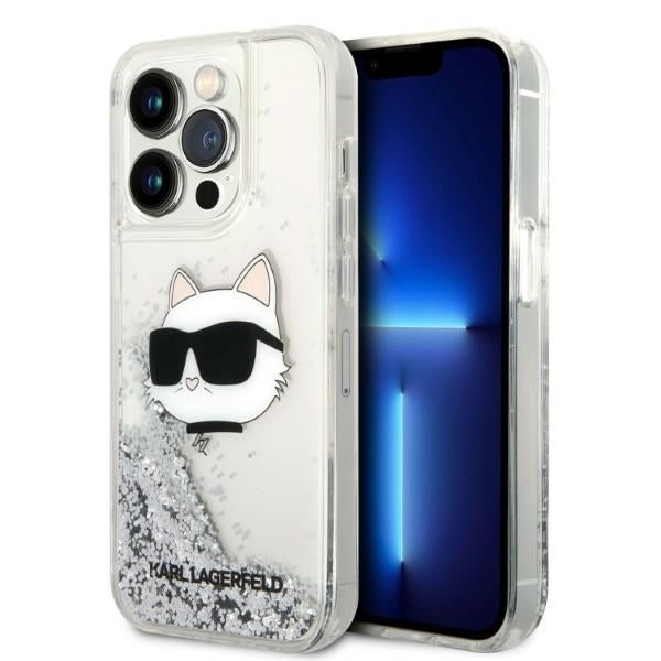 Hoes voor Apple iPhone 14 Pro, Karl Lagerfeld, Glitter Choupette's Head, Zilverkleurig