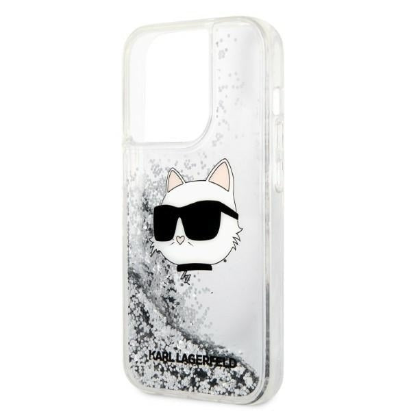 Hoes voor Apple iPhone 14 Pro, Karl Lagerfeld, Glitter Choupette's Head, Zilverkleurig