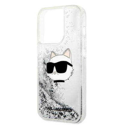 Hoes voor Apple iPhone 14 Pro, Karl Lagerfeld, Glitter Choupette's Head, Zilverkleurig