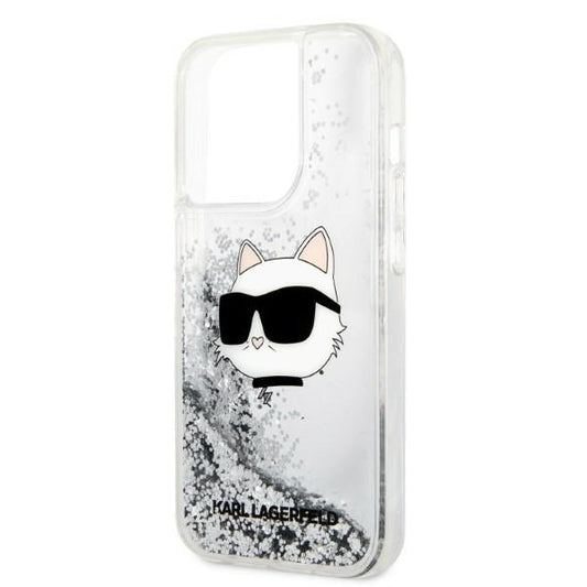 Hoes voor Apple iPhone 14 Pro, Karl Lagerfeld, Glitter Choupette's Head, Zilverkleurig