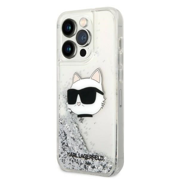 Hoes voor Apple iPhone 14 Pro, Karl Lagerfeld, Glitter Choupette's Head, Zilverkleurig