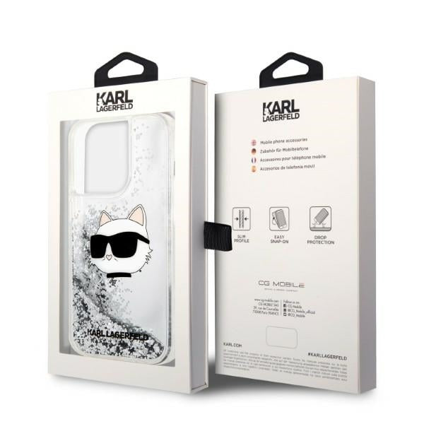 Hoes voor Apple iPhone 14 Pro, Karl Lagerfeld, Glitter Choupette's Head, Zilverkleurig