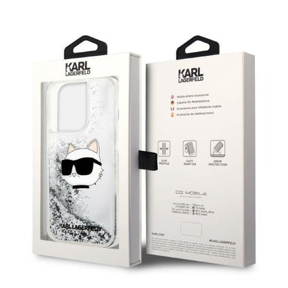 Hoes voor Apple iPhone 14 Pro, Karl Lagerfeld, Glitter Choupette's Head, Zilverkleurig