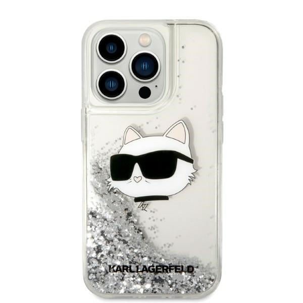 Hoes voor Apple iPhone 14 Pro, Karl Lagerfeld, Glitter Choupette's Head, Zilverkleurig
