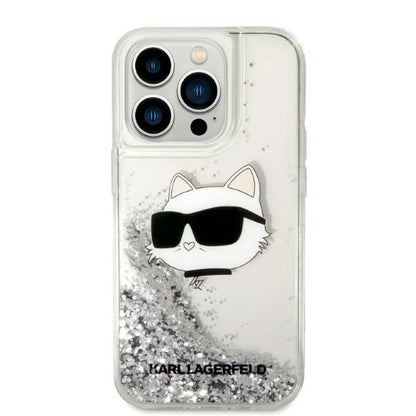 Hoes voor Apple iPhone 14 Pro, Karl Lagerfeld, Glitter Choupette's Head, Zilverkleurig