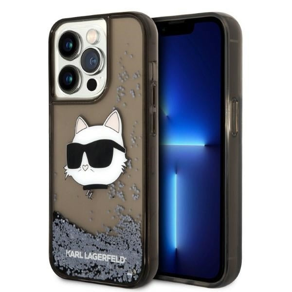 Hoes voor Apple iPhone 14 Pro, Karl Lagerfeld, Glitter Choupette's Head, Zwart