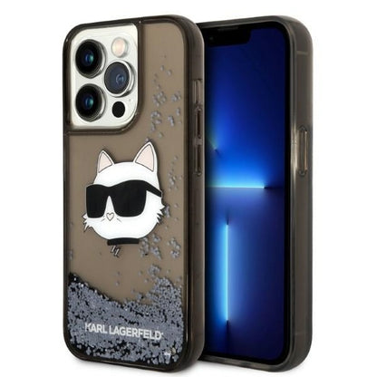 Hoes voor Apple iPhone 14 Pro, Karl Lagerfeld, Glitter Choupette's Head, Zwart