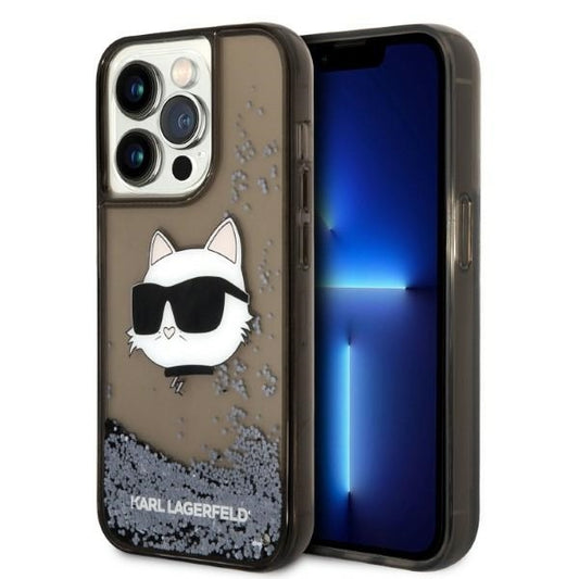 Hoes voor Apple iPhone 14 Pro, Karl Lagerfeld, Glitter Choupette's Head, Zwart