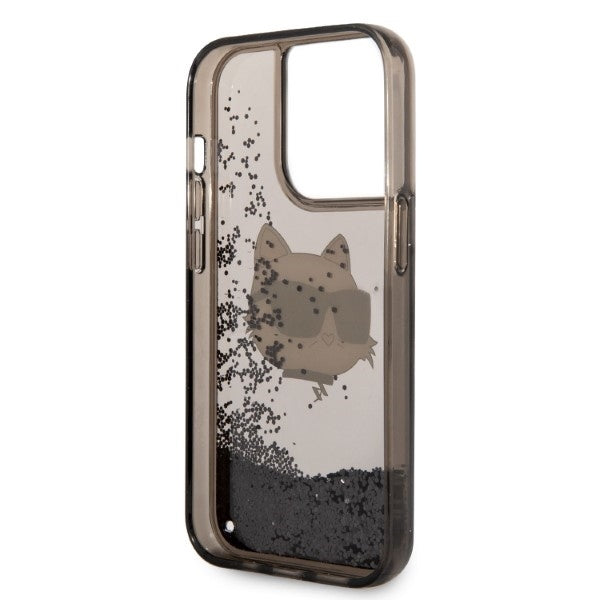 Hoes voor Apple iPhone 14 Pro, Karl Lagerfeld, Glitter Choupette's Head, Zwart