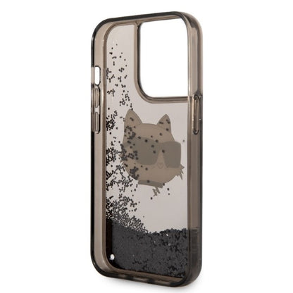 Hoes voor Apple iPhone 14 Pro, Karl Lagerfeld, Glitter Choupette's Head, Zwart