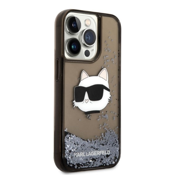 Hoes voor Apple iPhone 14 Pro, Karl Lagerfeld, Glitter Choupette's Head, Zwart