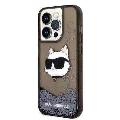 Hoes voor Apple iPhone 14 Pro, Karl Lagerfeld, Glitter Choupette's Head, Zwart