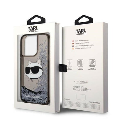 Hoes voor Apple iPhone 14 Pro, Karl Lagerfeld, Glitter Choupette's Head, Zwart