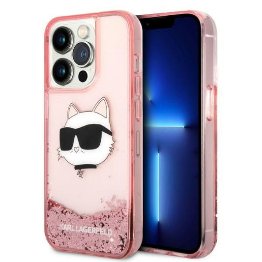 Hoes voor Apple iPhone 14 Pro, Karl Lagerfeld, Glitter Choupette's Head, Roze
