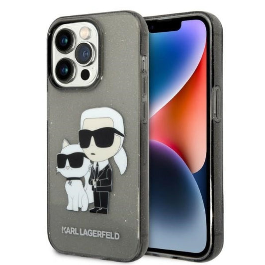 Hoes voor Apple iPhone 14 Pro, Karl Lagerfeld, Glitter Karl & Choupette, Zwart