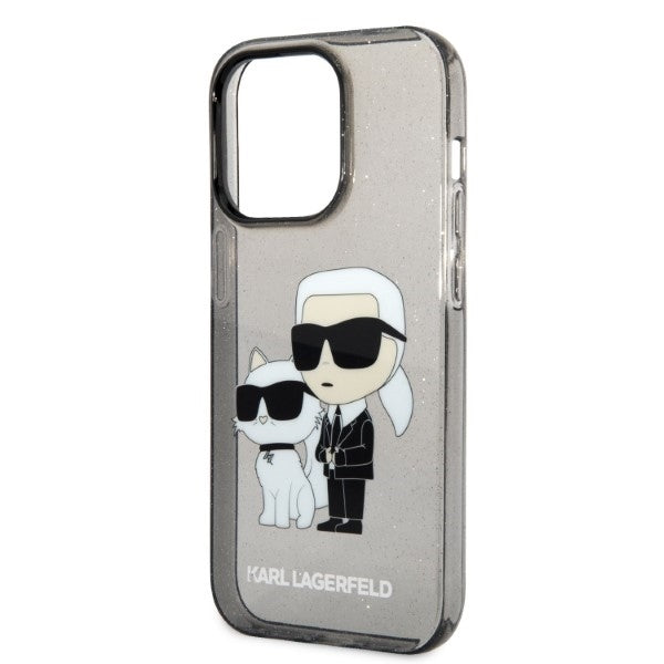 Hoes voor Apple iPhone 14 Pro, Karl Lagerfeld, Glitter Karl & Choupette, Zwart