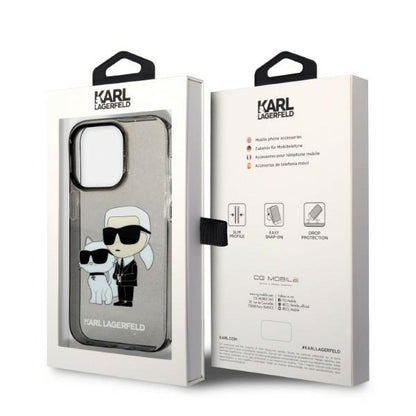 Hoes voor Apple iPhone 14 Pro, Karl Lagerfeld, Glitter Karl & Choupette, Zwart