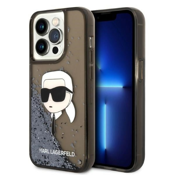 Hoes voor Apple iPhone 14 Pro, Karl Lagerfeld, Glitter Karl's Head, Zwart