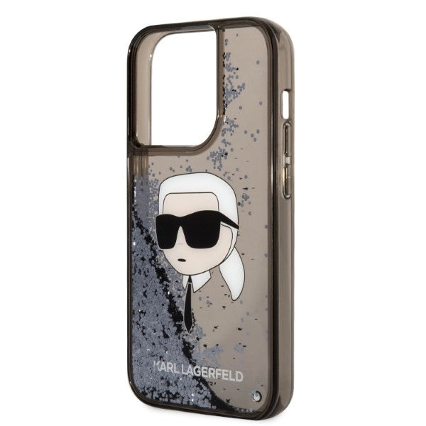 Hoes voor Apple iPhone 14 Pro, Karl Lagerfeld, Glitter Karl's Head, Zwart