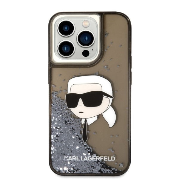 Hoes voor Apple iPhone 14 Pro, Karl Lagerfeld, Glitter Karl's Head, Zwart