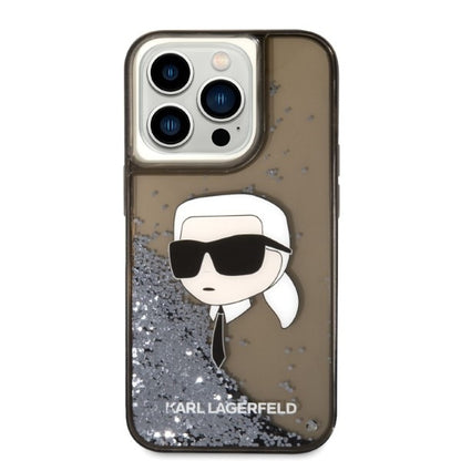 Hoes voor Apple iPhone 14 Pro, Karl Lagerfeld, Glitter Karl's Head, Zwart