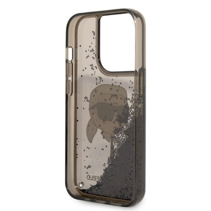 Hoes voor Apple iPhone 14 Pro, Karl Lagerfeld, Glitter Karl's Head, Zwart