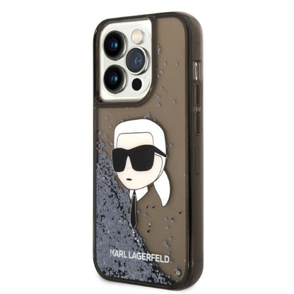 Hoes voor Apple iPhone 14 Pro, Karl Lagerfeld, Glitter Karl's Head, Zwart