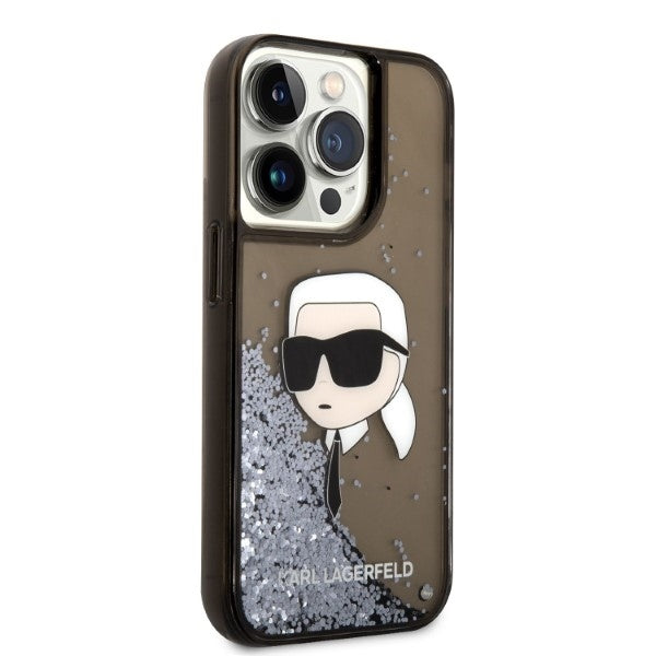 Hoes voor Apple iPhone 14 Pro, Karl Lagerfeld, Glitter Karl's Head, Zwart