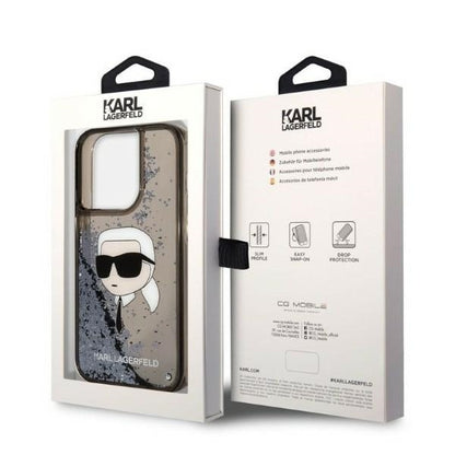 Hoes voor Apple iPhone 14 Pro, Karl Lagerfeld, Glitter Karl's Head, Zwart